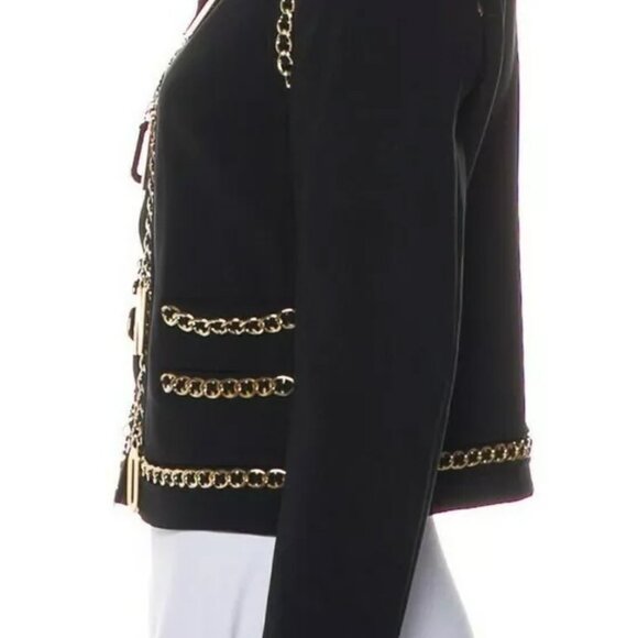 Moschino Black Jacket Gold Chain Logo LetterS TRIM Couture Italian IT40 USA 6 - Picture 6 of 13